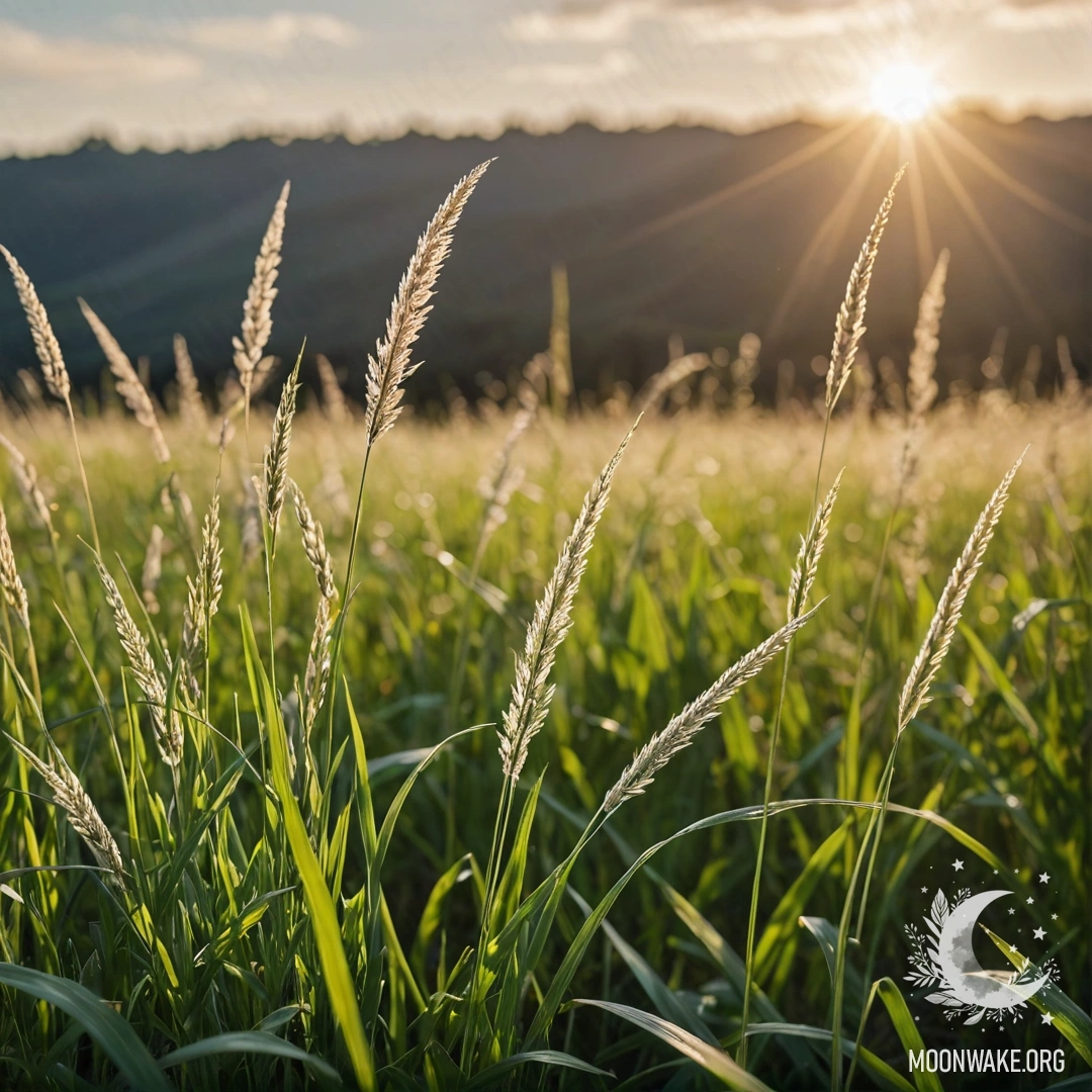 Cozy Field Grass Close-Up Close-up view of grass in a cozy field under a bokeh sky with clouds.