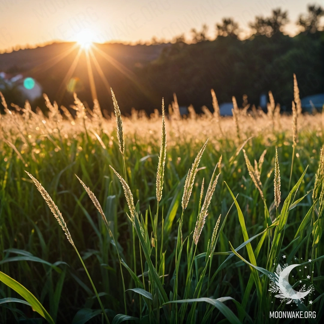 Close-up view of grass in a field against a bokeh sky at sunset.