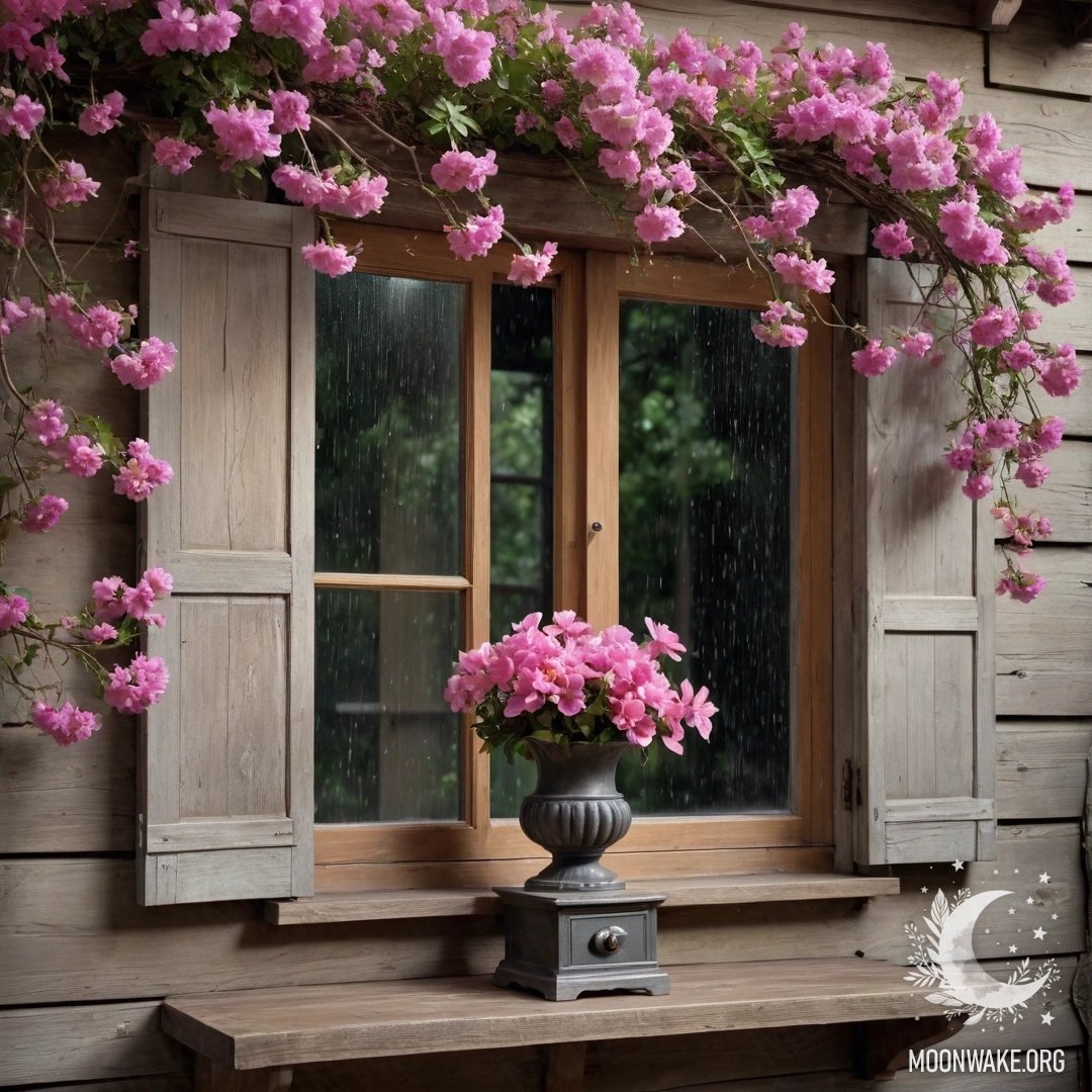A shabby door adorned with twigs and delicate flowers on the handle.