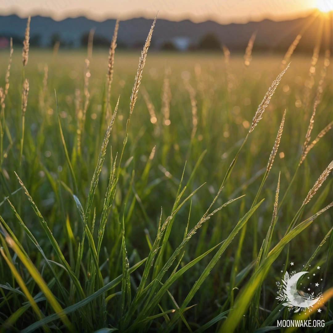 Cozy Sunset in a Field of Grass Close-up view of grass blades illuminated by a bokeh sunset