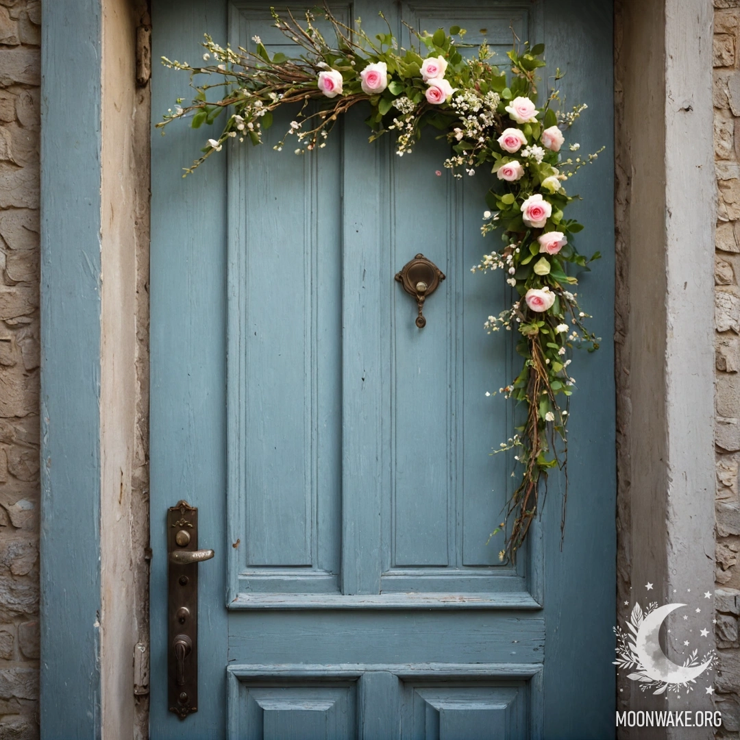A rustic wooden table with a jar of flowers and a light bokeh background.