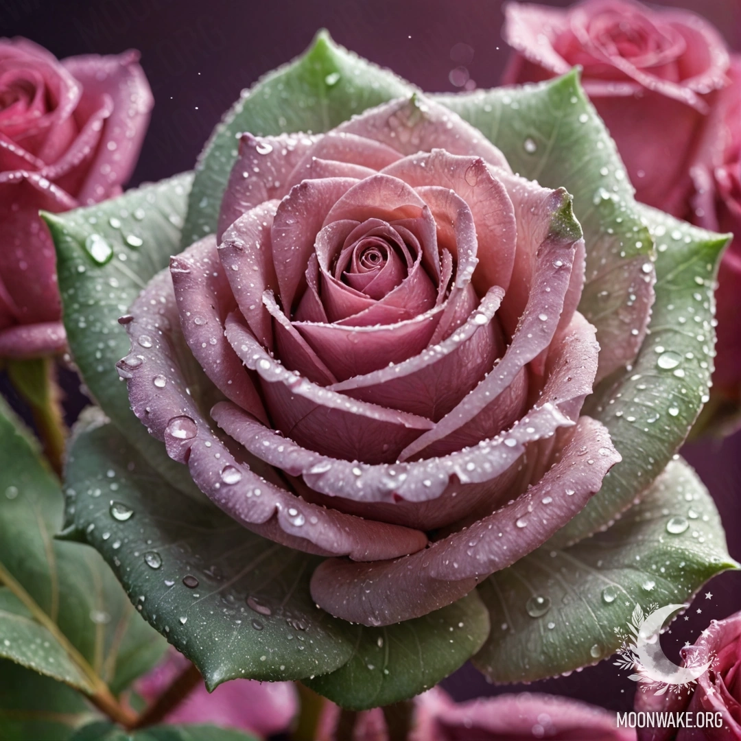 A delicate crystal rose in soft sage color, reflecting light.