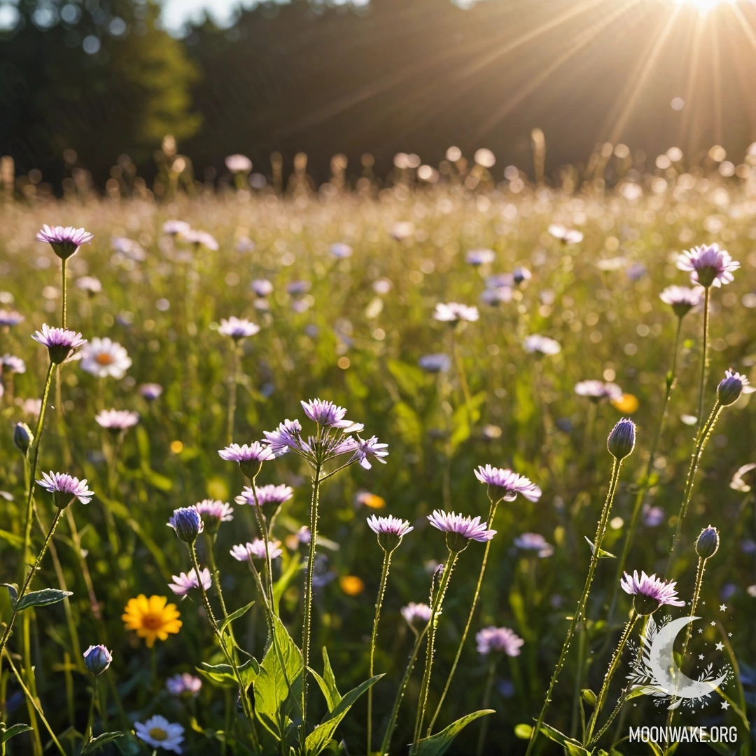 Delicate Field Flowers in Sunlight A close-up view of delicate field flowers illuminated by sunlight with a bokeh background.