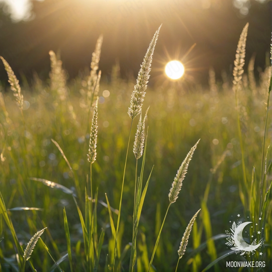 Close-up of delicate grass with colorful flowers and soft bokeh effect.