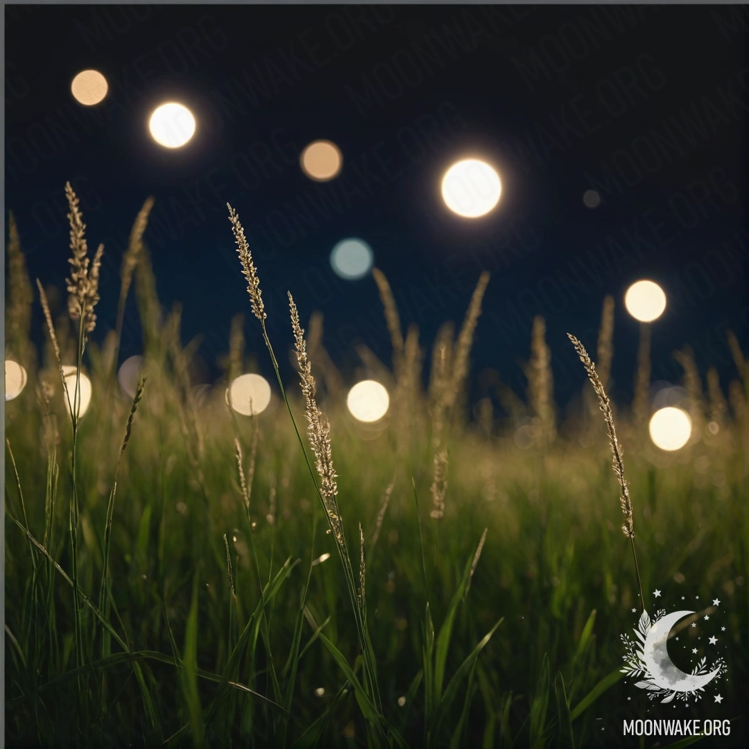 Close-up of delicate grass against a bokeh night sky.