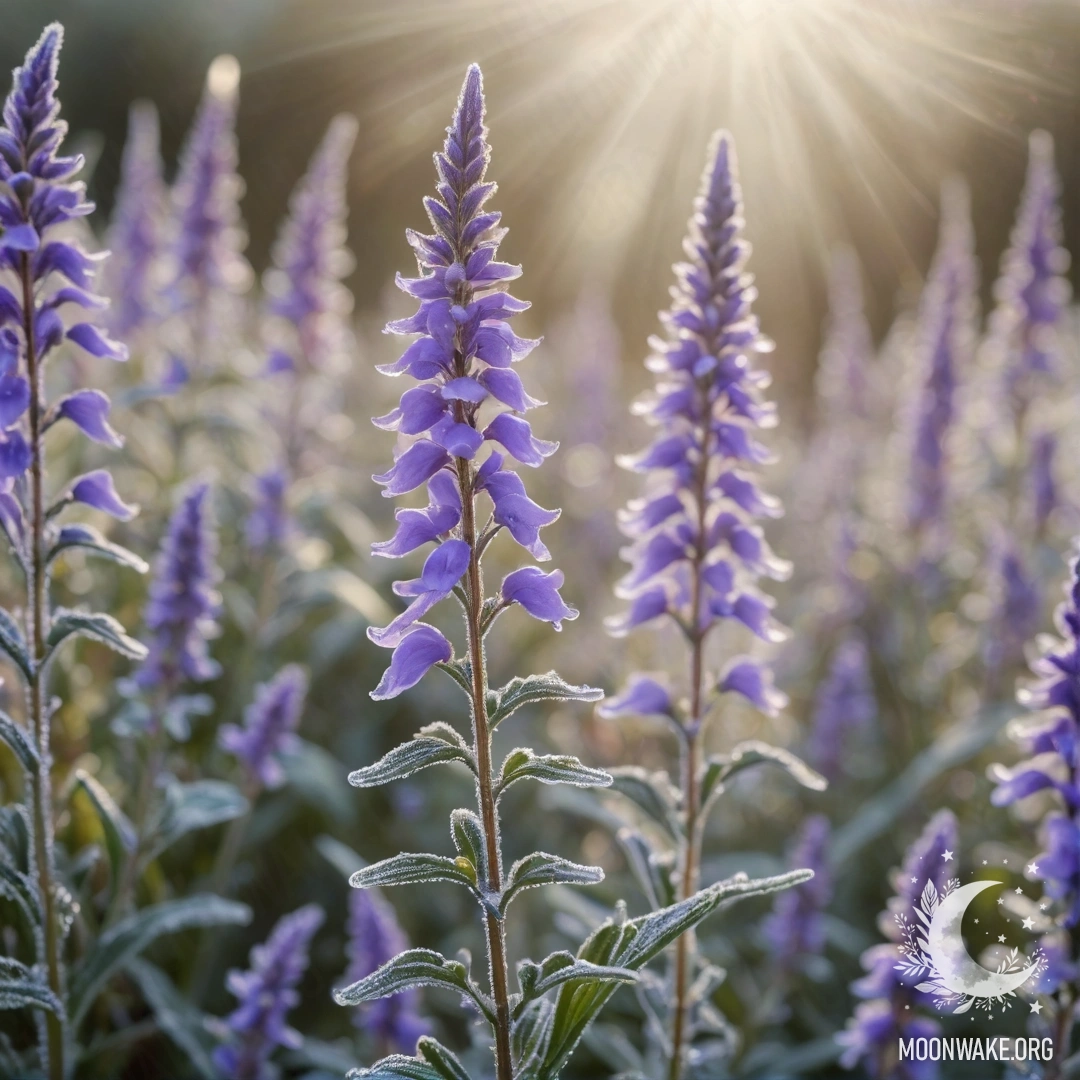 Delicate Lobelia in Frosty Lavender Light A sweet lobelia surrounded by frost, glowing in lavender hues.