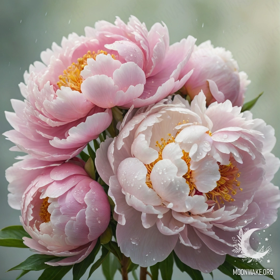 Delicate Peony Bouquet with Dew Drops A beautiful bouquet of sweet peonies adorned with dew drops.