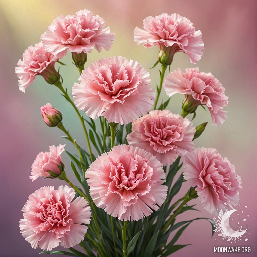 Delicate Pink Carnation Bouquet A bouquet of pink carnations bathed in sunny rays.