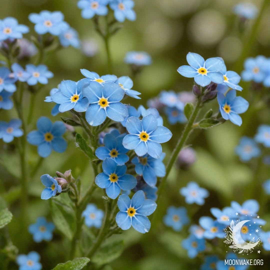 Delicate Sage-Colored Forget-Me-Nots with Glitter A cluster of sweet sage-colored forget-me-nots adorned with glitter.