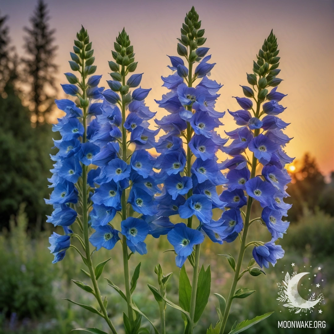 Delphinium Bouquet at Sunset A bouquet of green delphiniums bathed in the warm glow of sunset.