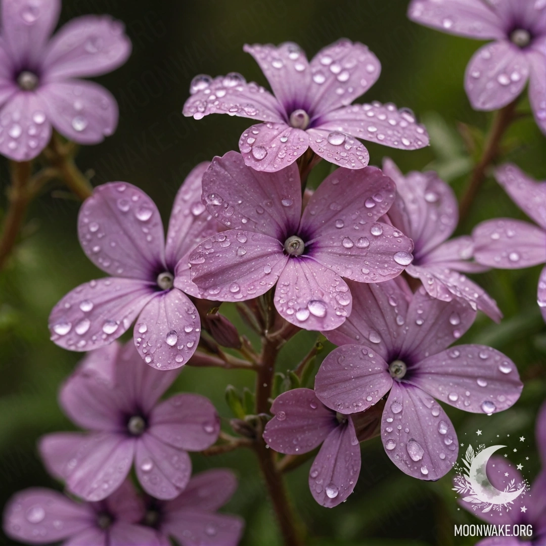 Dew-Kissed Pink Phlox A close-up of pink phlox flowers adorned with dew drops and rhinestones.