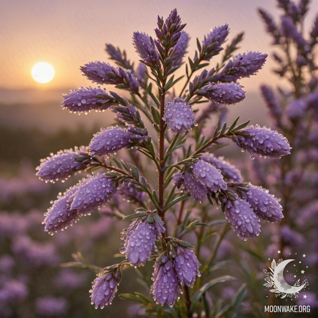 Dewy Heather Bouquet at Sunset A pastel-colored bouquet of heather adorned with dew drops at sunset.