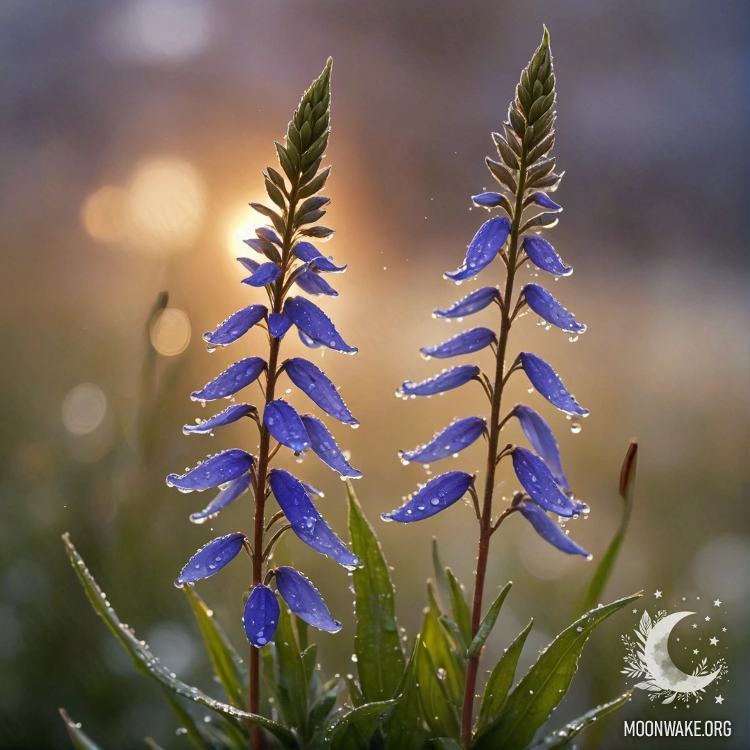 Dewy Lobelia Bouquet at Sunset A bouquet of calm lobelia flowers adorned with dew drops at sunset.