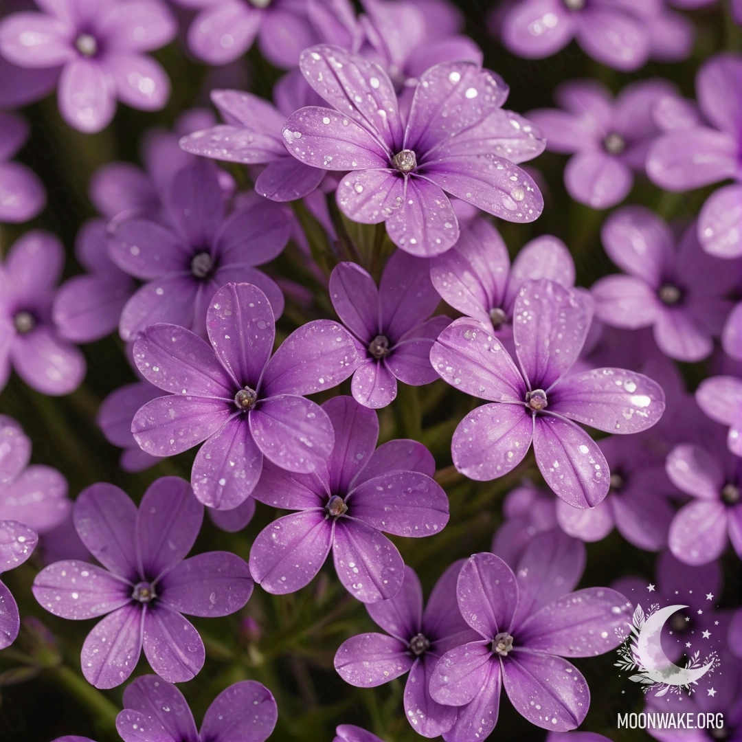Red calla lilies adorned with dew drops under the night sky.