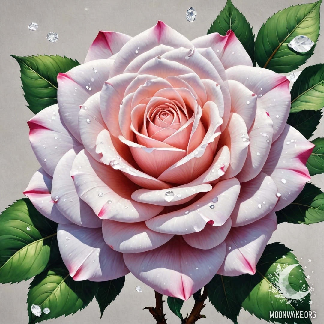 A beautiful rose made entirely of diamonds, showcasing sparkling petals, leaves, and stem.