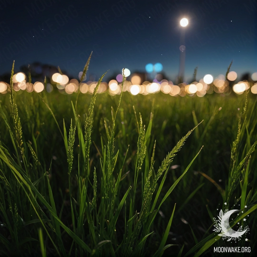 Dreamy Night Grass Field Close-up view of grass in a field with a bokeh night sky.