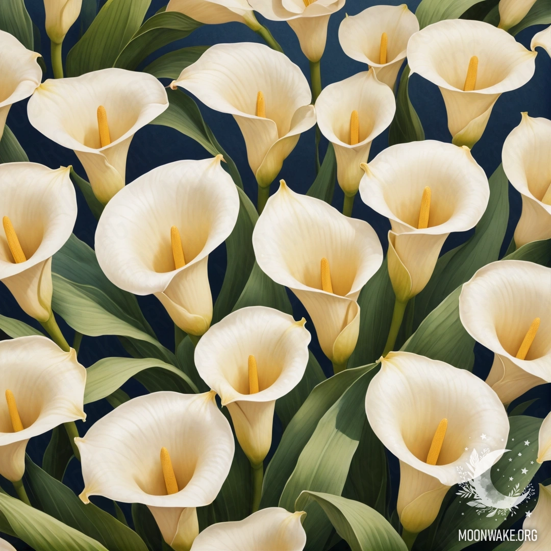 Patterns of cream yellow calla lilies artfully arranged.