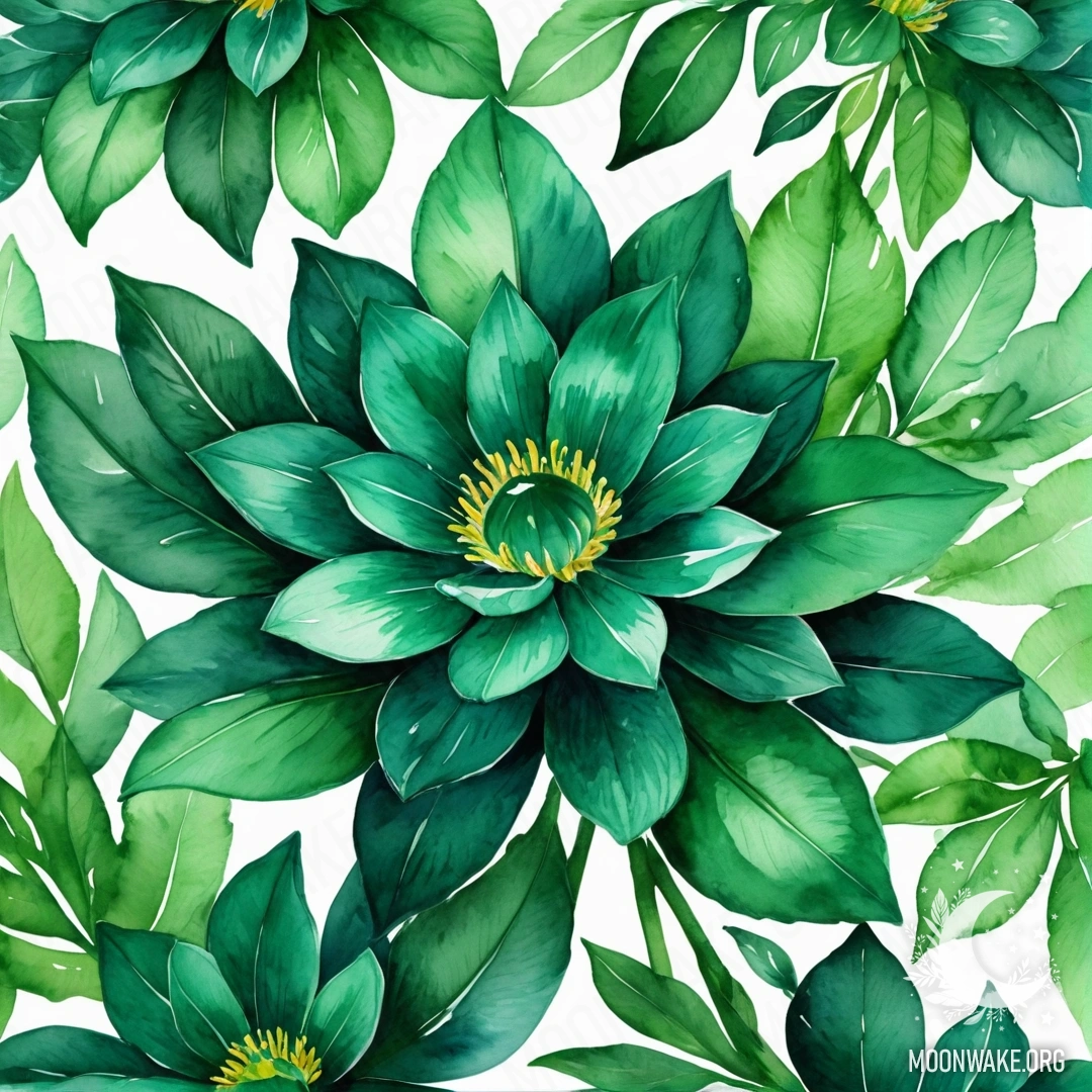 A flower made entirely of emerald with emerald petals, stem, and leaves.