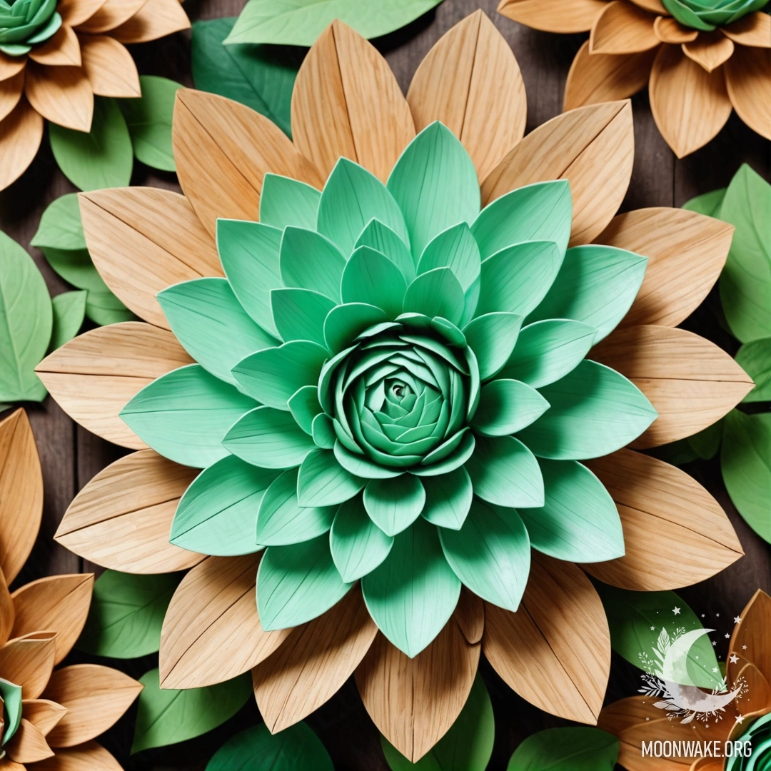Enchanted Wooden Flower A fantastical flower made entirely of wood, with wooden petals, leaves, and stem.