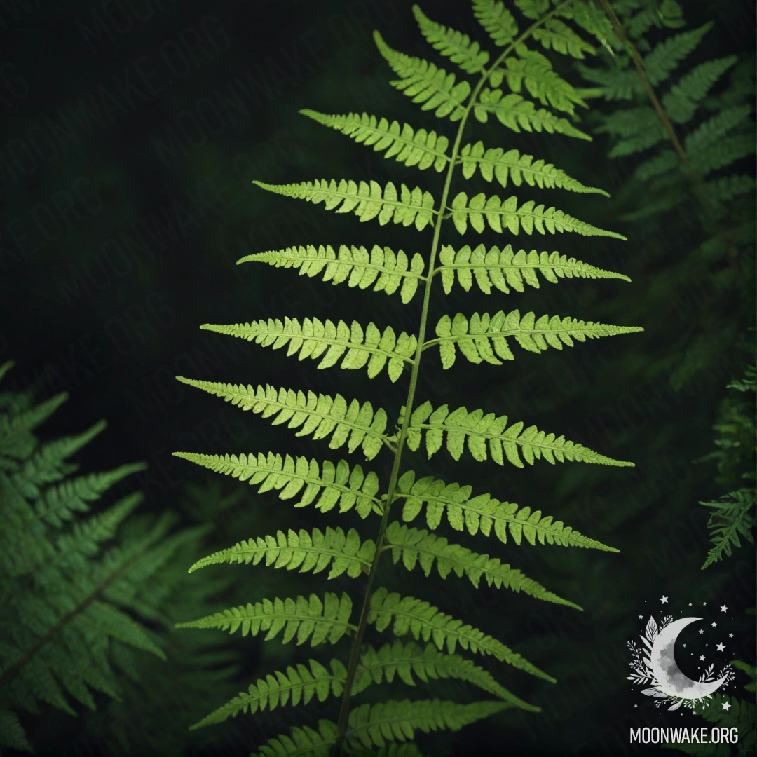 Enchanting Green Fern Patterns at Night A dark night scene featuring delicate green fern patterns, evoking a sense of calm.