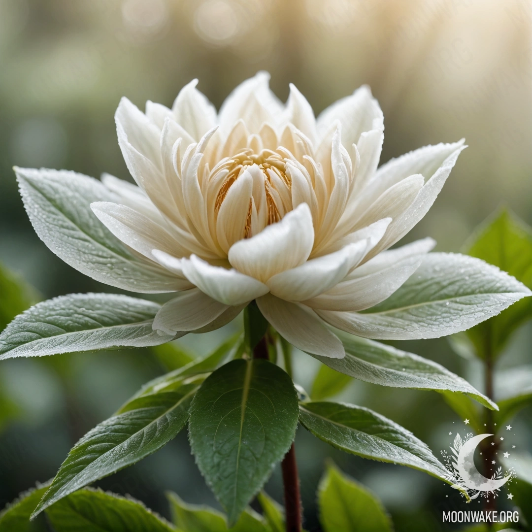 A delicate flower made entirely of fog, with petals and leaves formed from mist.