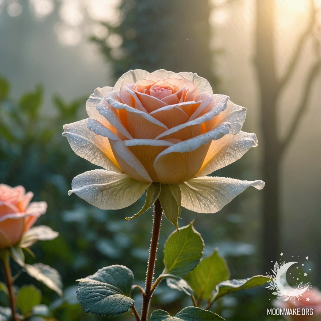 Ethereal Fog Rose A delicate rose formed entirely from ethereal fog, with fog petals, stem, and leaves.