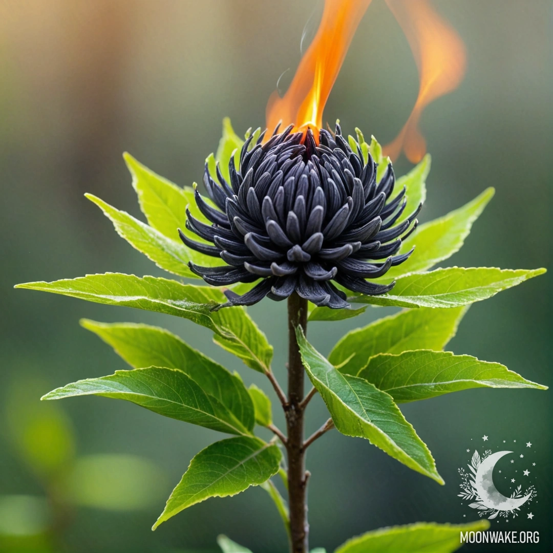 Fantastic Burning Ash Flower A flower made entirely of burning ash with petals, stem, and leaves also of ash.