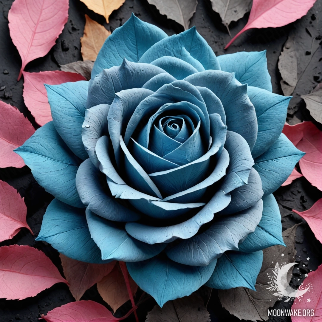 A surreal rose made of burning ash, with petals, stem, and leaves also crafted from burning ash.
