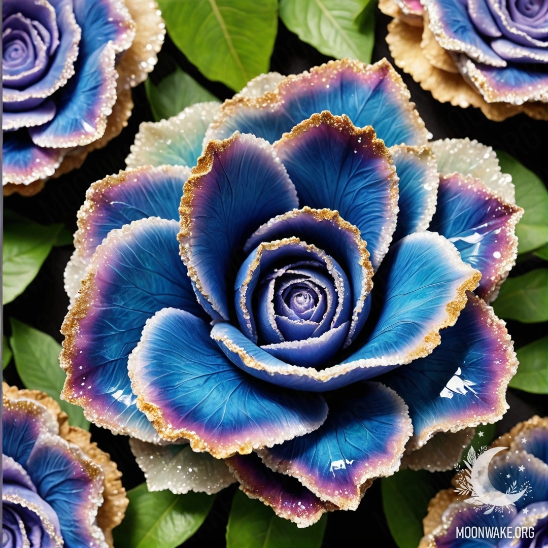 A beautiful rose made entirely of geode, featuring geode petals, stem, and leaves.