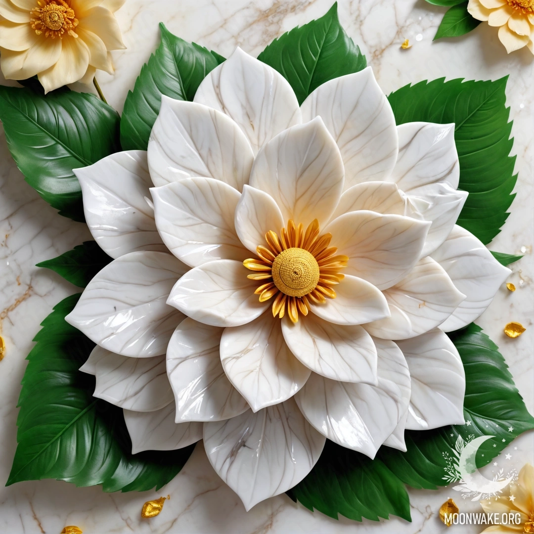 Fantastic Marble Flower A flower made entirely of marble, featuring marble petals, stem, and leaves.