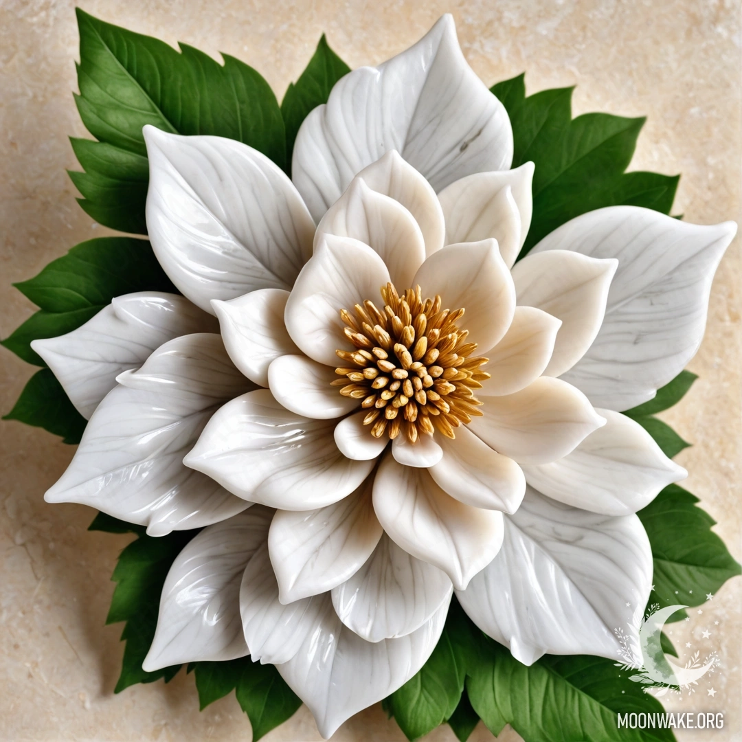 Fantastic Marble Flower A stunning flower made entirely of marble with delicate petals, stems, and leaves crafted from marble.