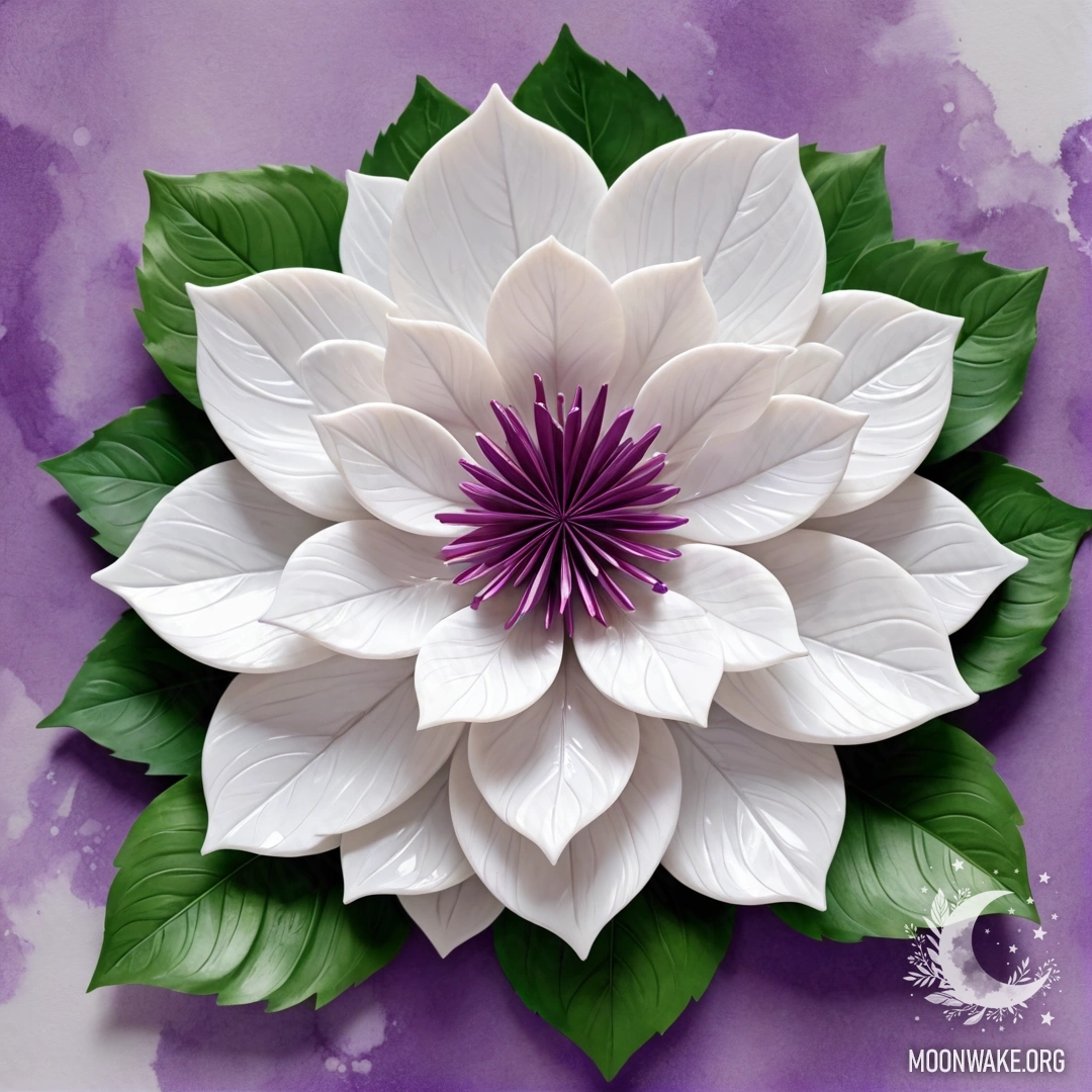 A marble flower with marble petals, stem, and leaves.