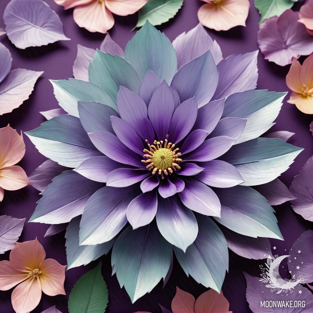 A beautiful metallic flower with metallic petals, stem, and leaves.