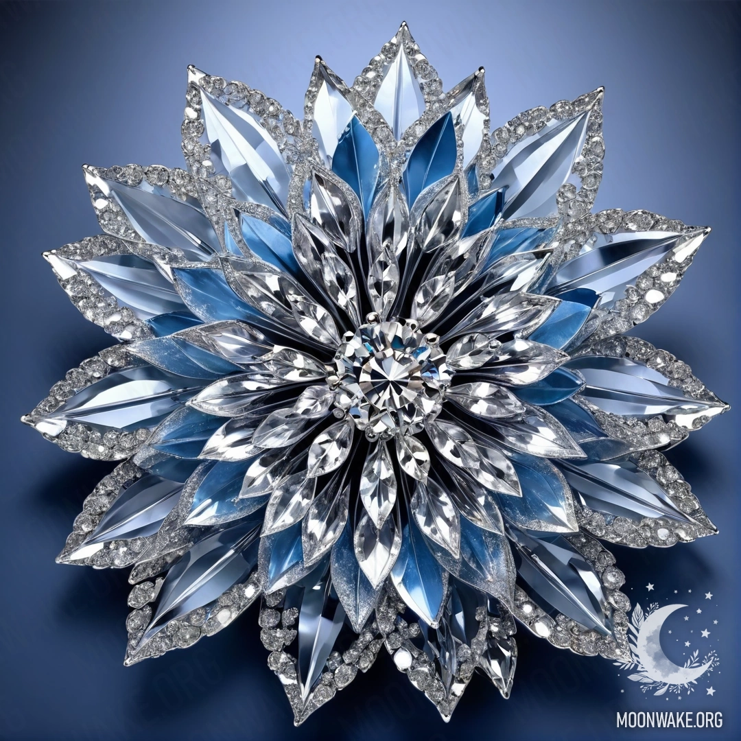 A flower made entirely of diamond with diamond petals, stem, and leaves.