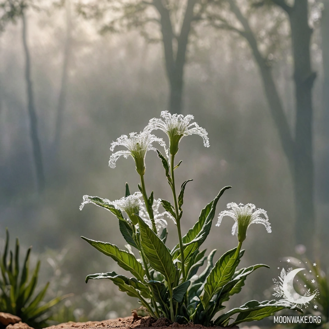 A mystical flower composed entirely of swirling fog.