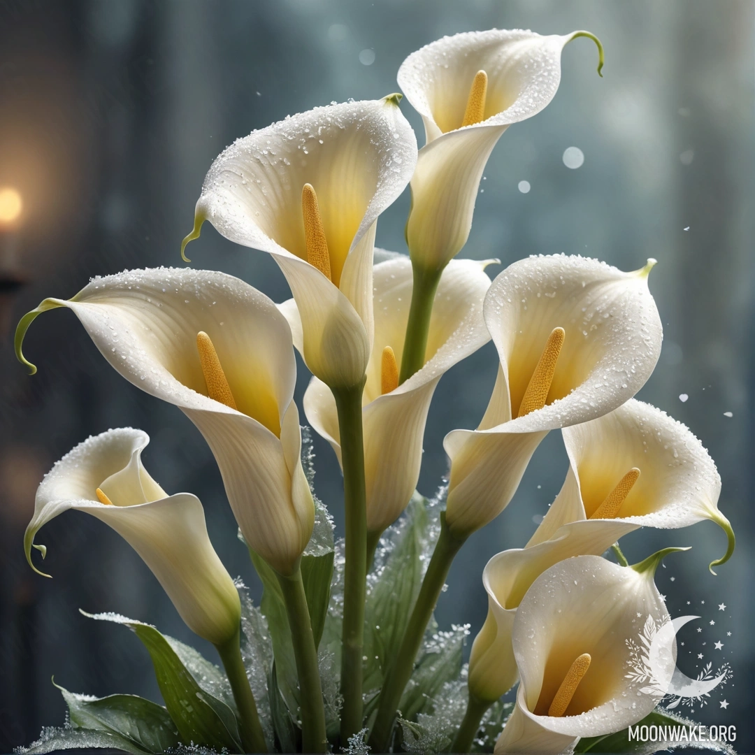 Frosted Calla Lily Bouquet A delicate bouquet of cream yellow calla lilies in frost