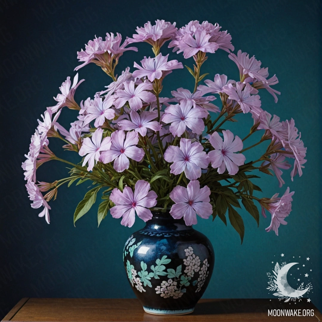 A bouquet of sky blue heather covered in frost at sunset.