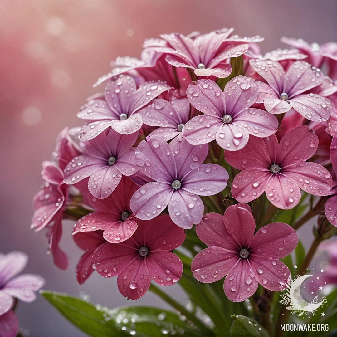 A delicate bouquet of heather in frost with sunny rays illuminating it.