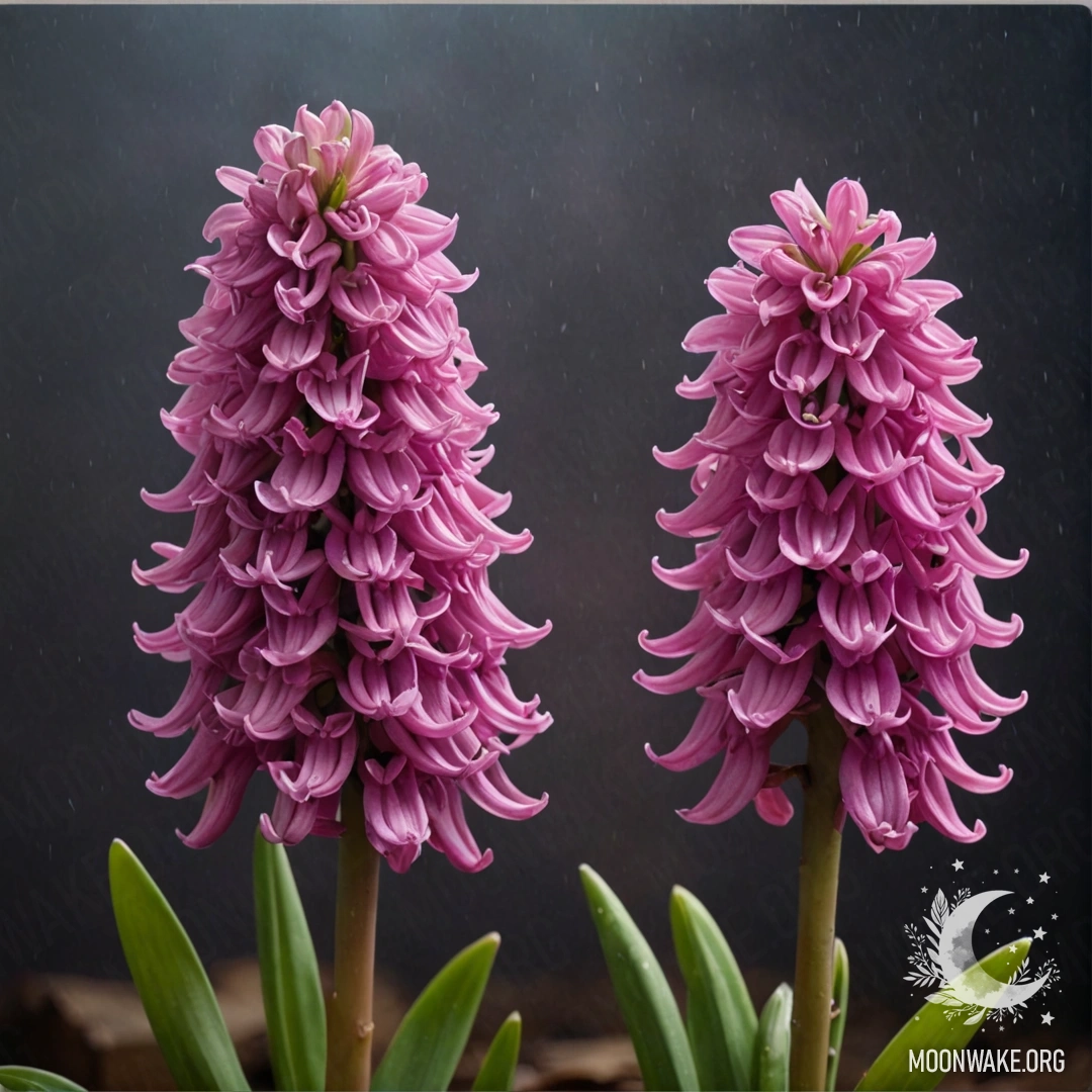 A beautiful fuchsia hyacinth surrounded by mist at night.