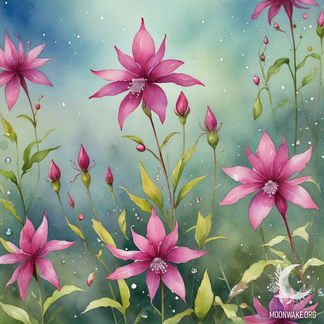 Fuchsia Wildflowers with Rhinestones A beautiful watercolor painting of peaceful fuchsia wildflowers adorned with rhinestones.
