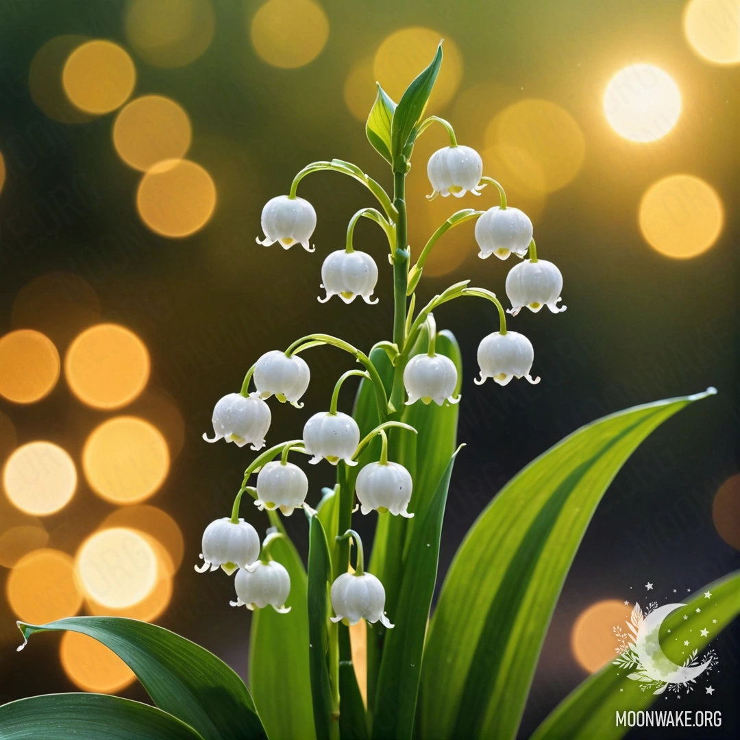 Gentle Lily of the Valley at Sunset A delicate lily of the valley blooming at sunset, surrounded by sequins.