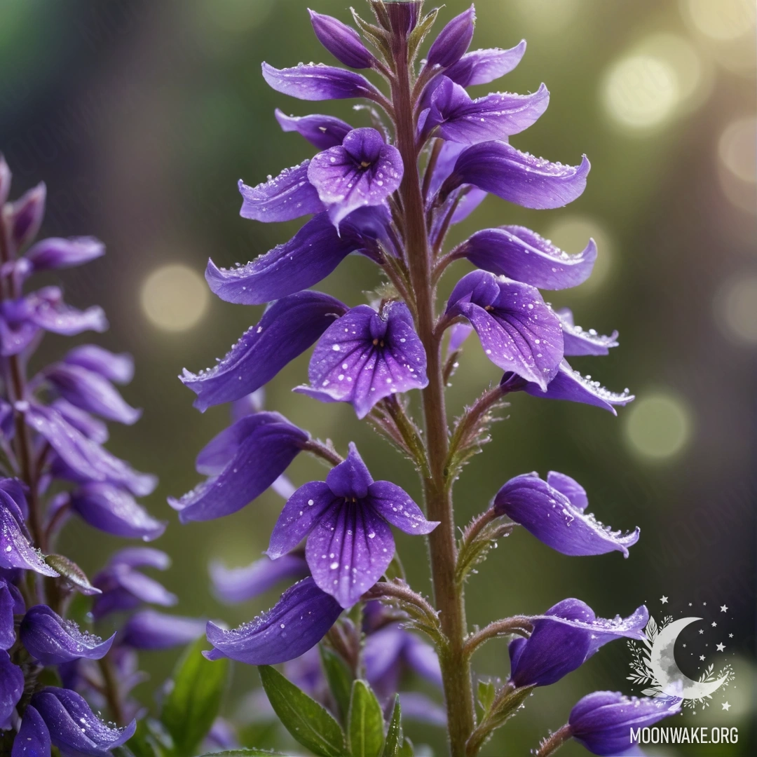 A stunning digital painting of purple lobelia adorned with glitter.
