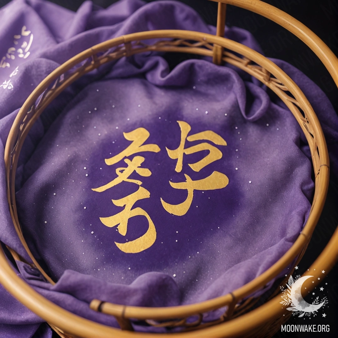 A golden basket surrounded by calm violet mist at night.