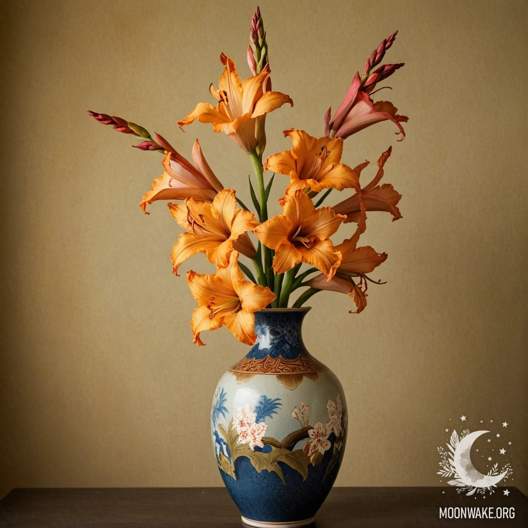 Golden Gladiolus Serenity in a Vase A golden gladiolus flower arranged gracefully in a vase.
