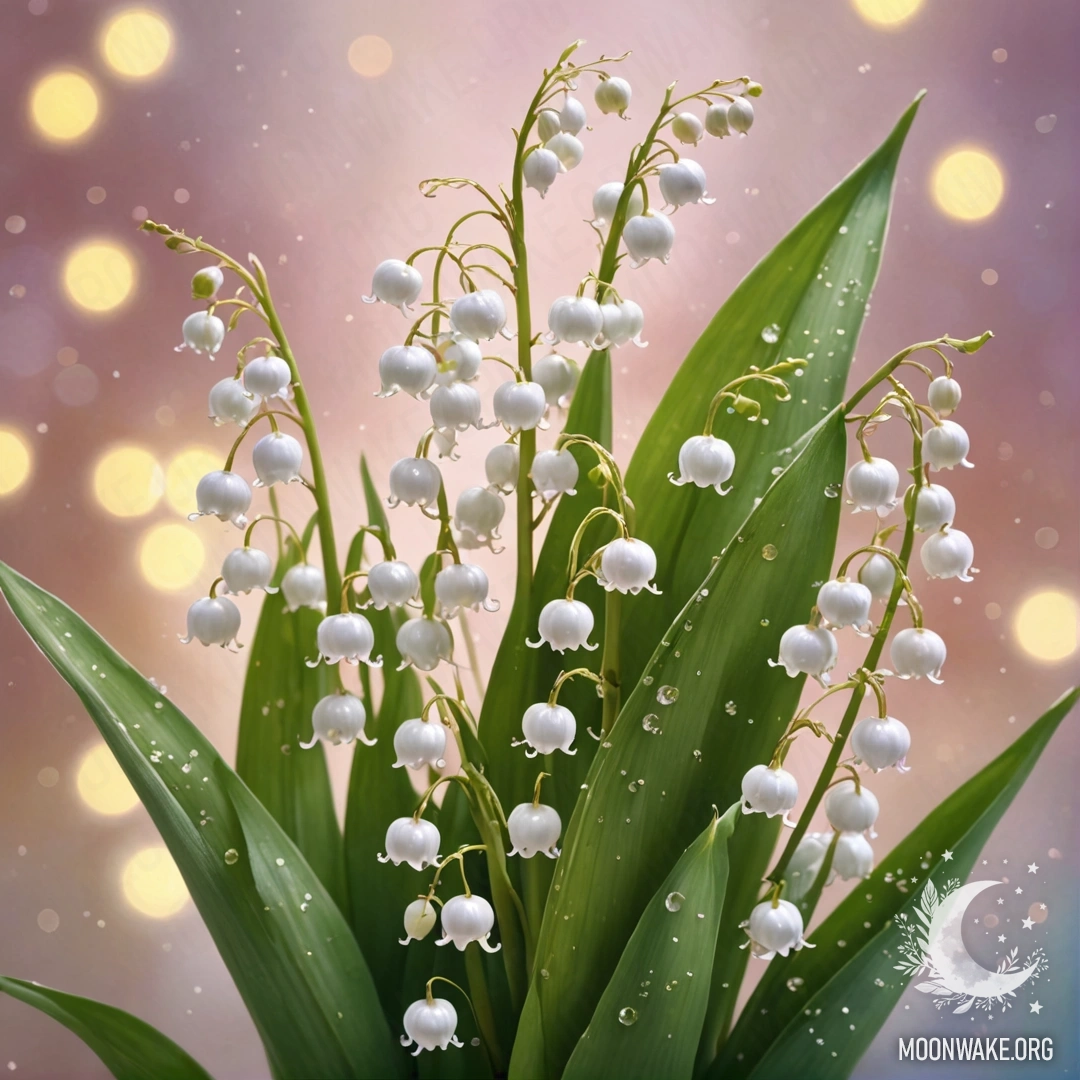 A delicate cluster of lily of the valley flowers embellished with golden sequins.