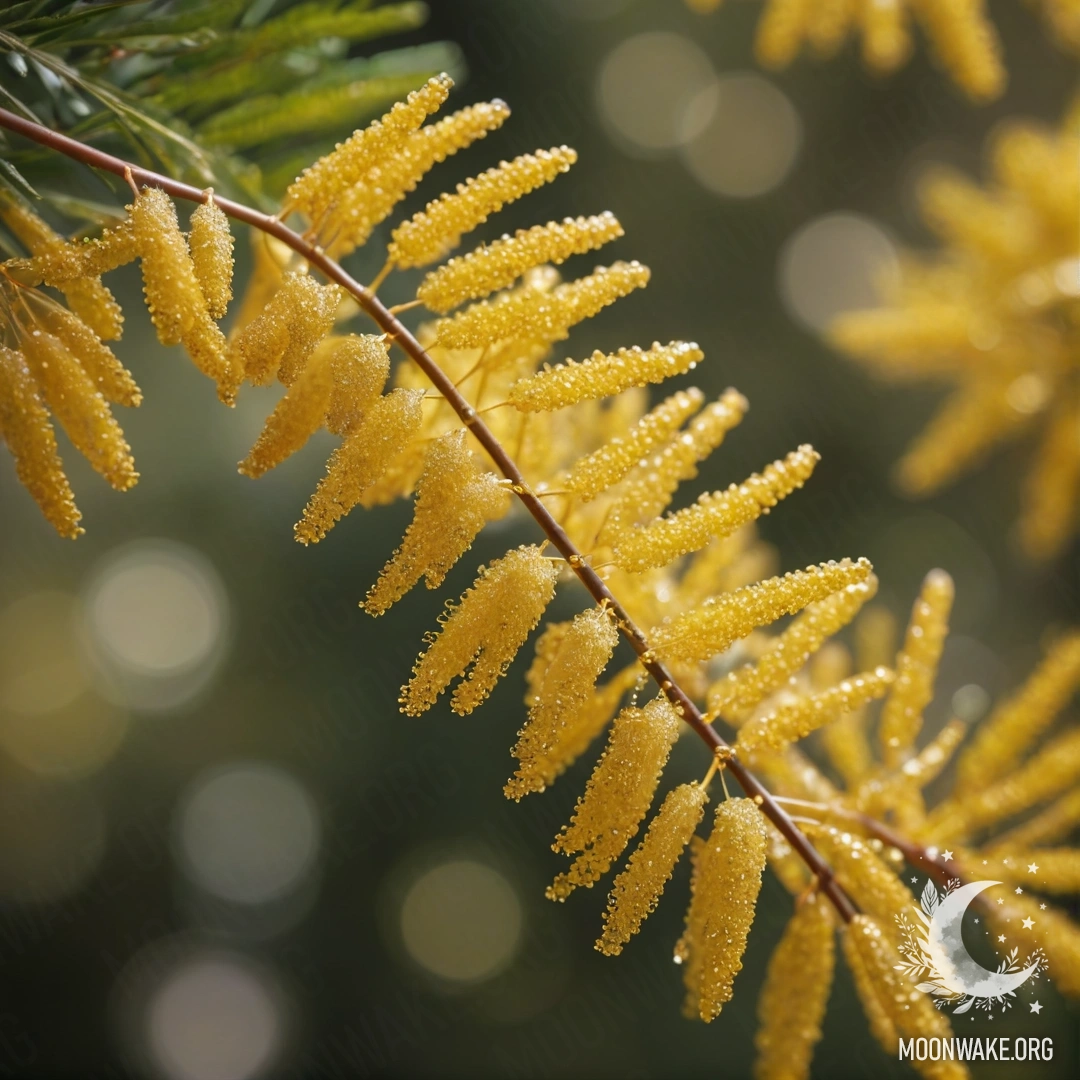 Golden Mimosa with Sparkling Glitter A peaceful representation of a golden mimosa adorned with glitter.