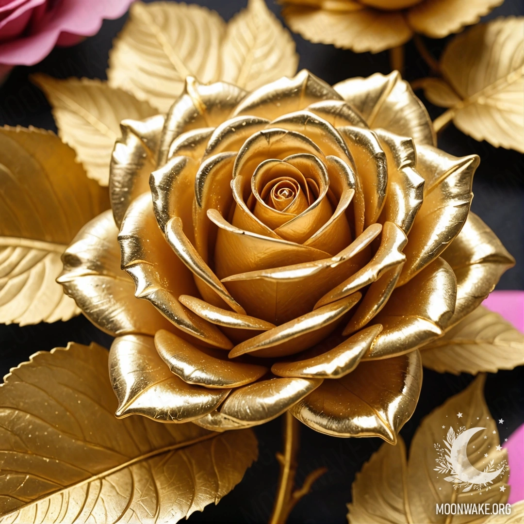 Golden Rose of Elegance A stunning rose crafted entirely from gold, with golden petals, stem, and leaves.