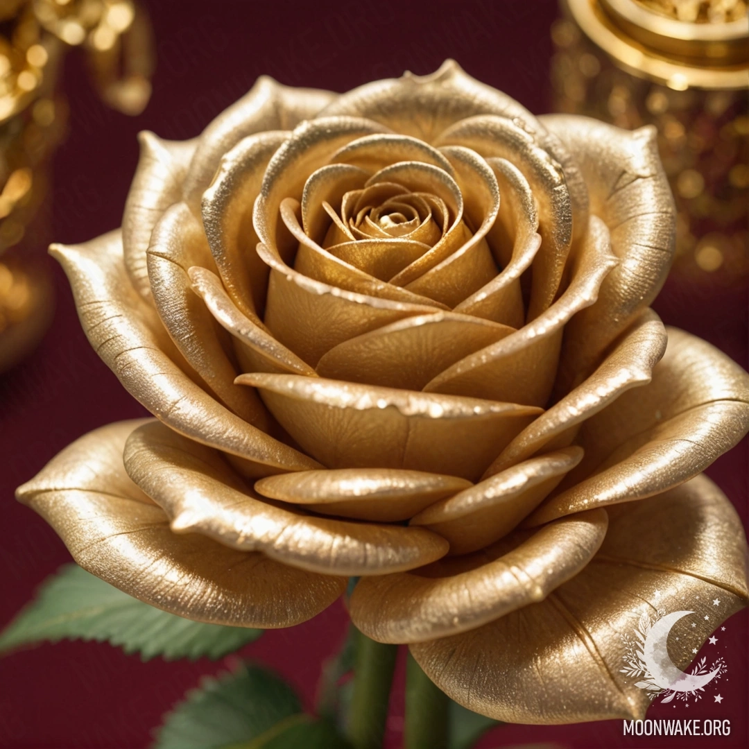 A delicate rose crafted entirely from gold, symbolizing beauty and luxury.