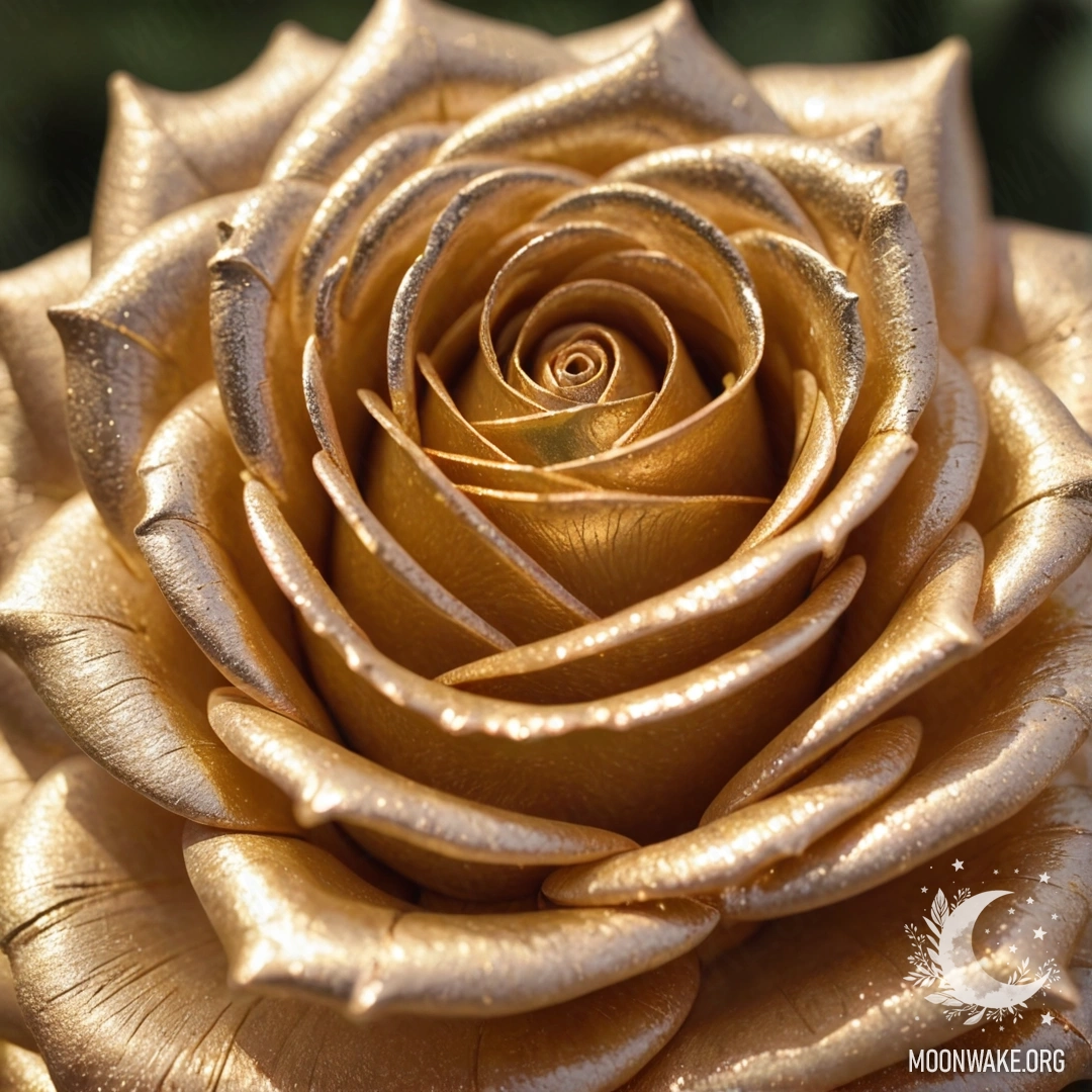 A delicate rose made of gold, glowing with warmth and elegance.