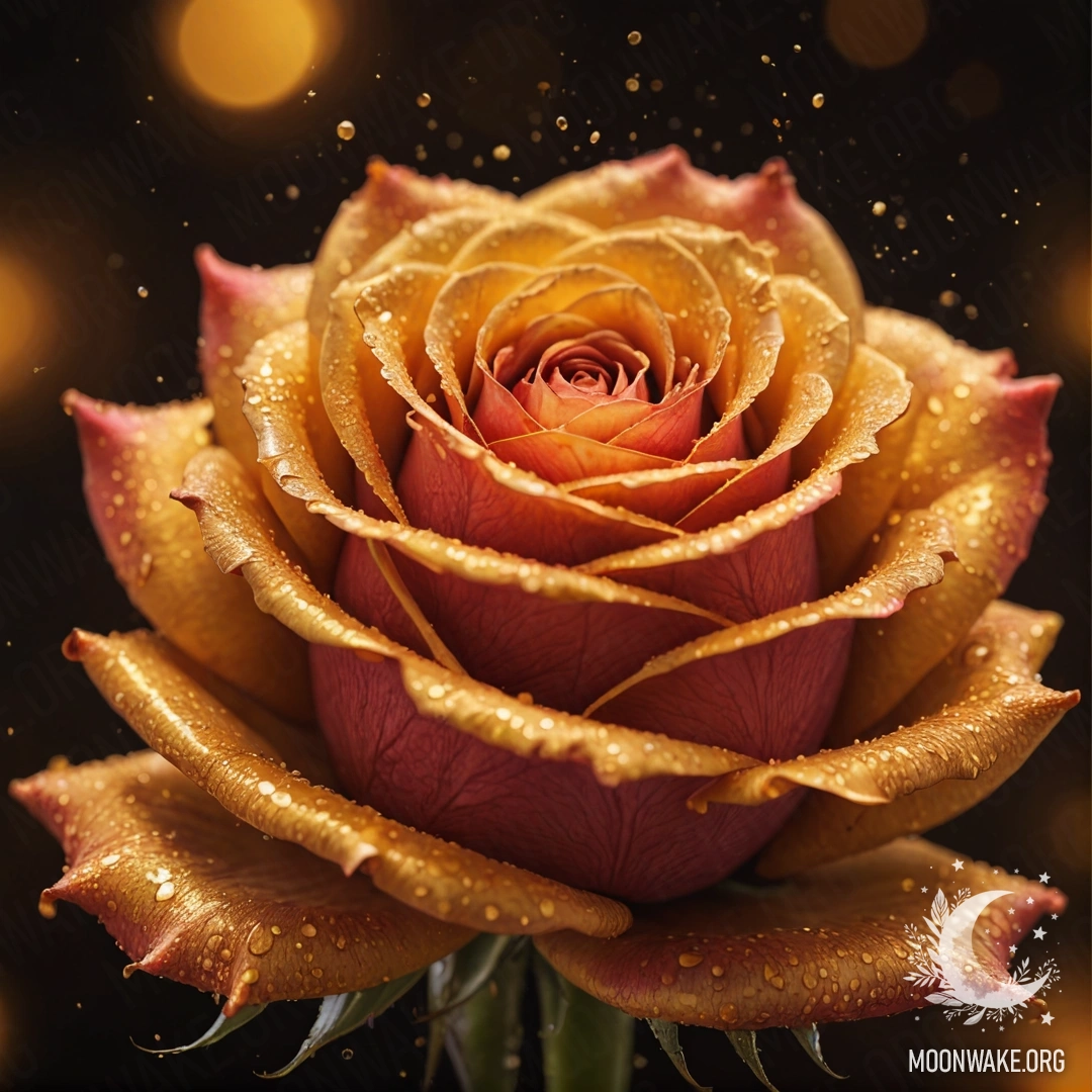 A golden flame artistically shaped like a rose, with colorful splashes.